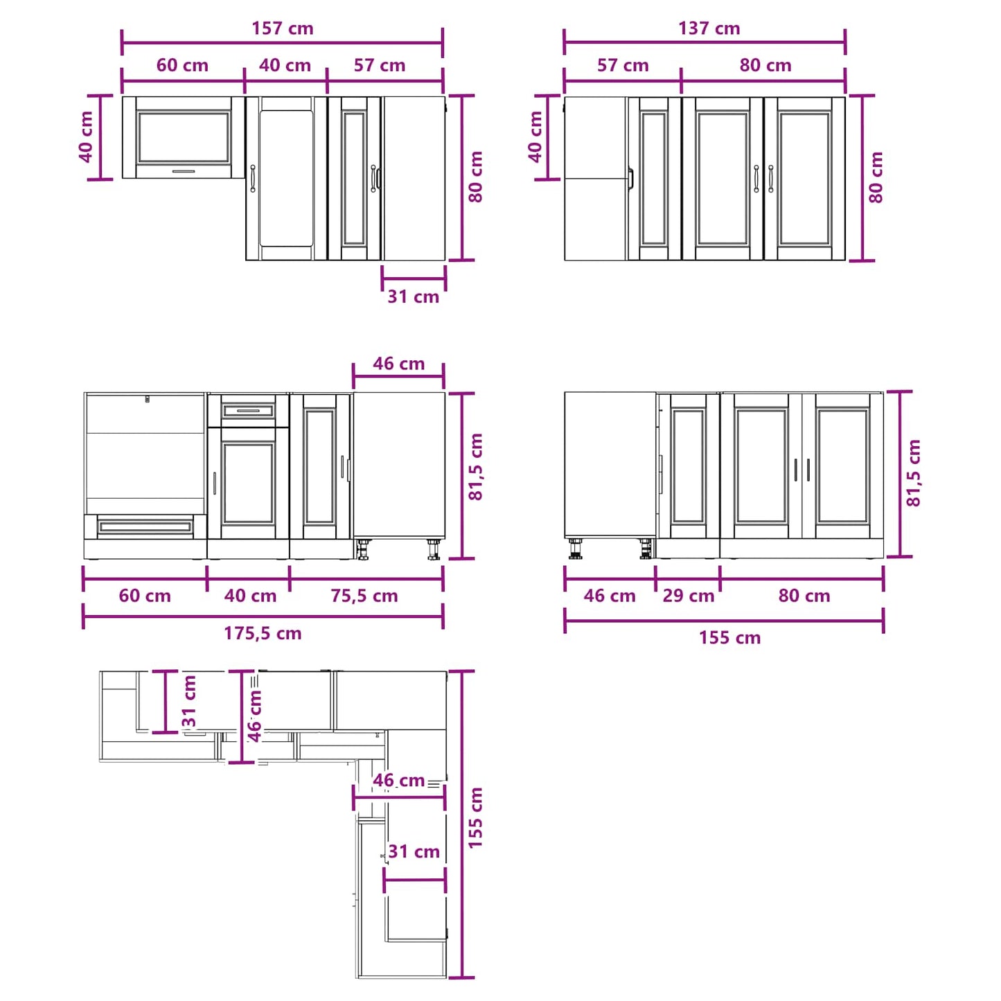 Keukenblok PORTO 8 pcs Sonoma Eiken Bewerkt hout
