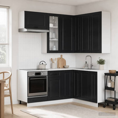 Keukenblok PORTO 8 pcs Zwart Bewerkt hout