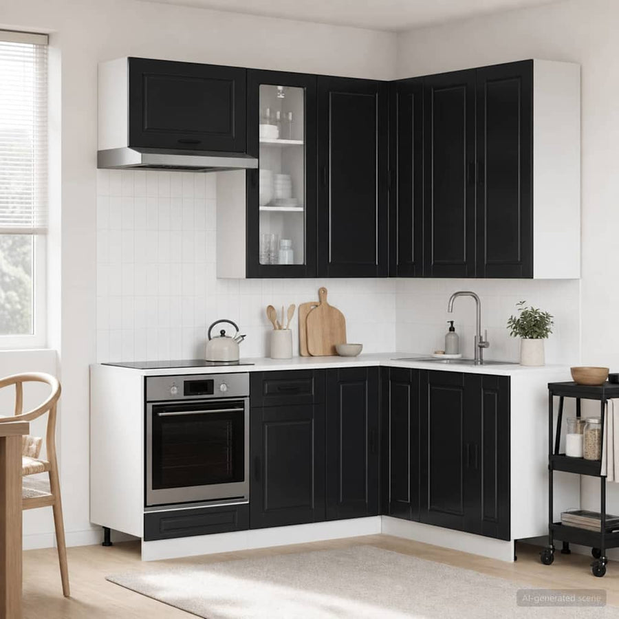 Keukenblok PORTO 8 pcs Zwart Bewerkt hout