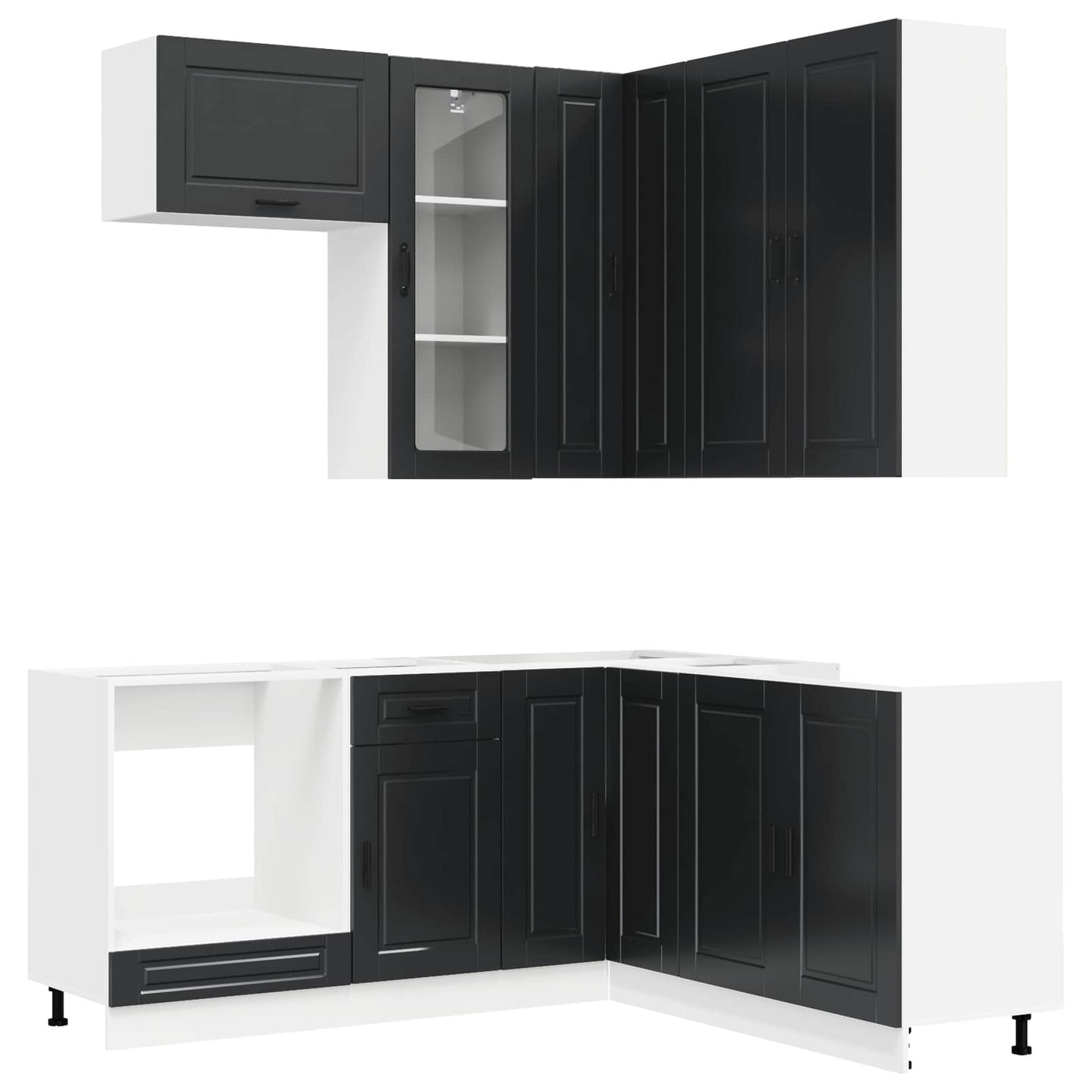 Keukenblok PORTO 8 pcs Zwart Bewerkt hout