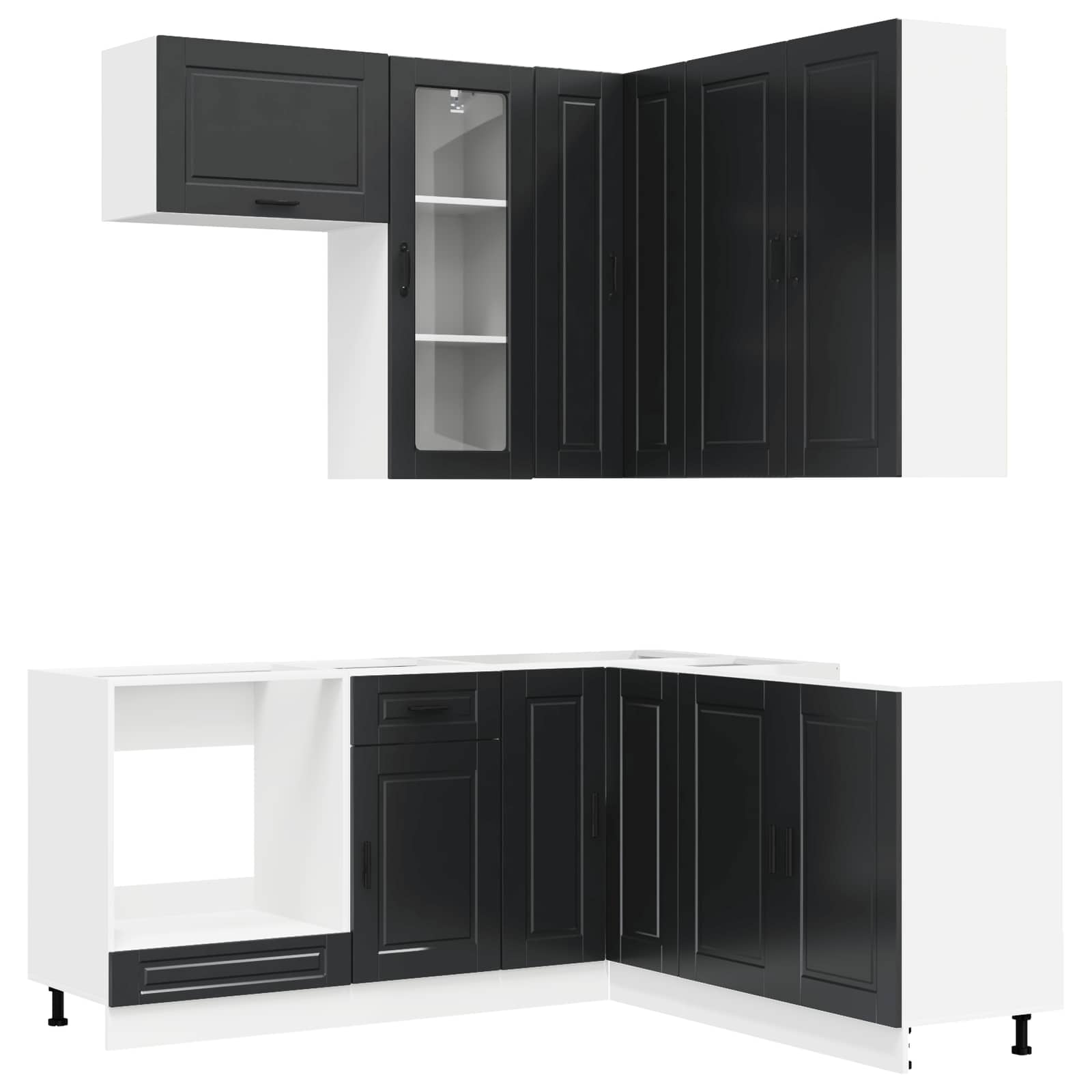 Keukenblok PORTO 8 pcs Zwart Bewerkt hout