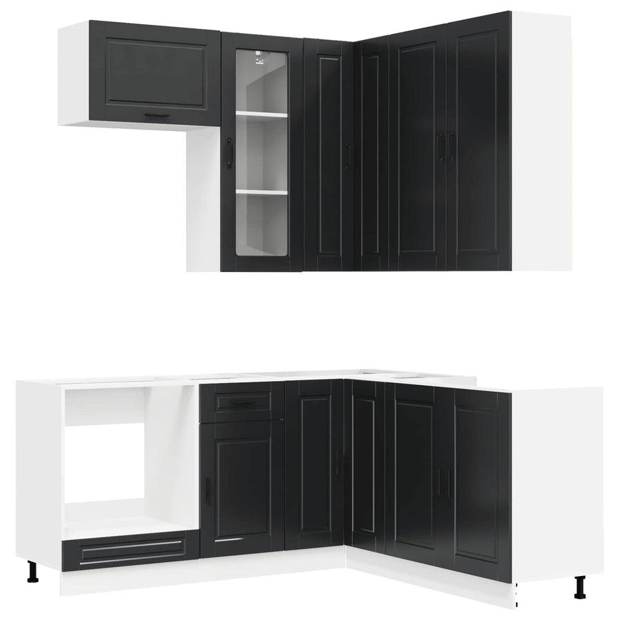 Keukenblok PORTO 8 pcs Zwart Bewerkt hout