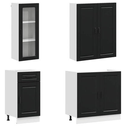 Keukenblok PORTO 8 pcs Zwart Bewerkt hout