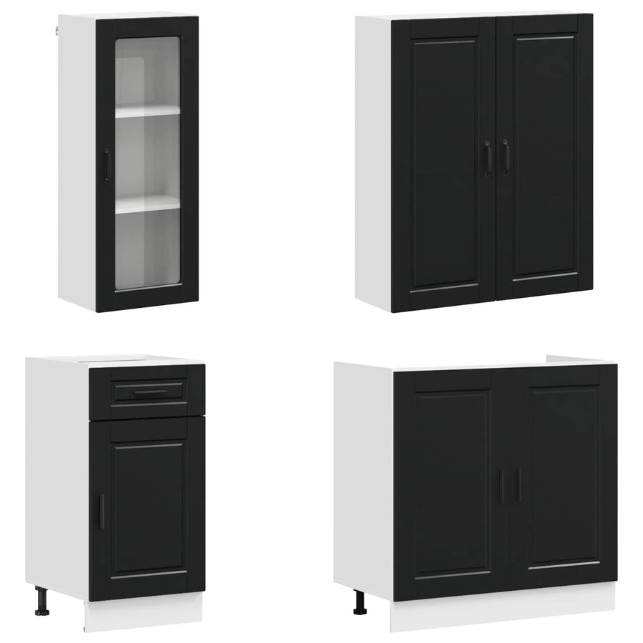 Keukenblok PORTO 8 pcs Zwart Bewerkt hout