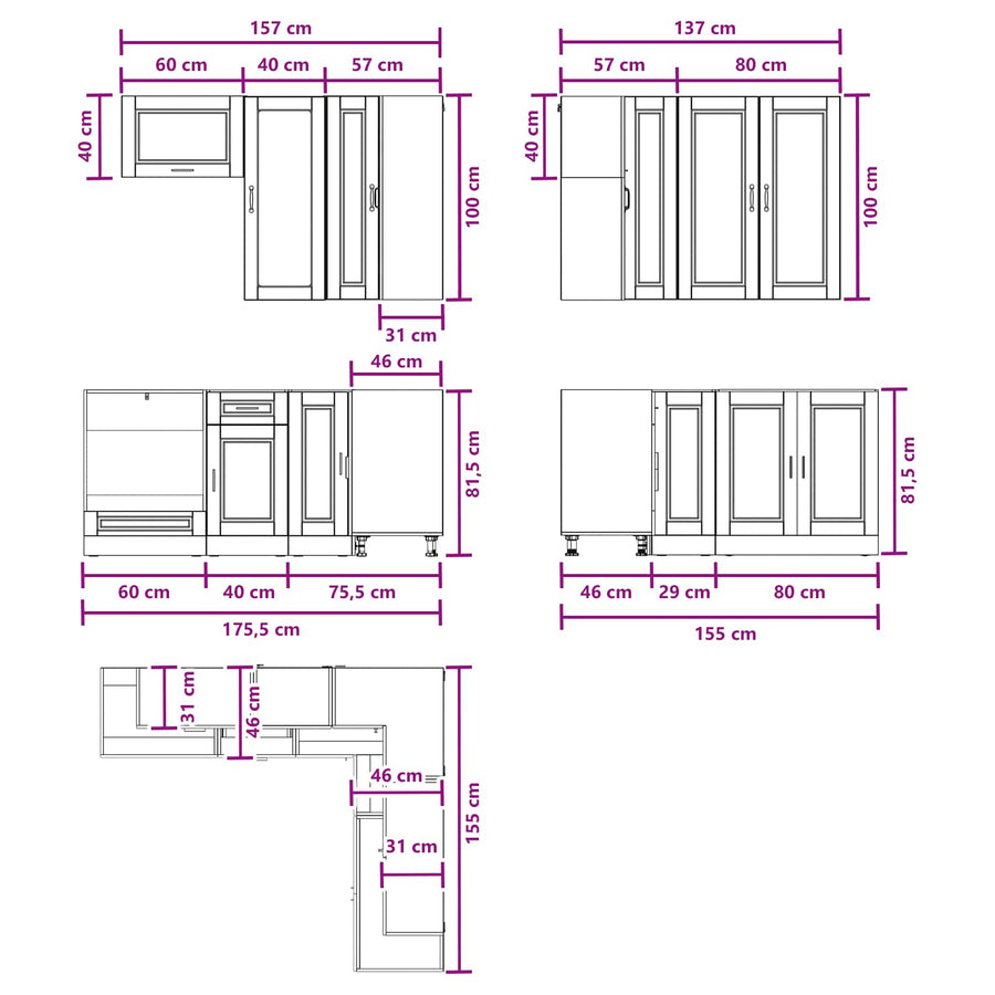 Keukenblok PORTO 8 pcs Zwart Bewerkt hout