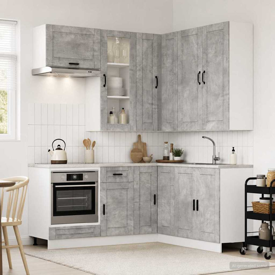 Keukenblok PORTO 8 pcs Betongrijs Bewerkt hout