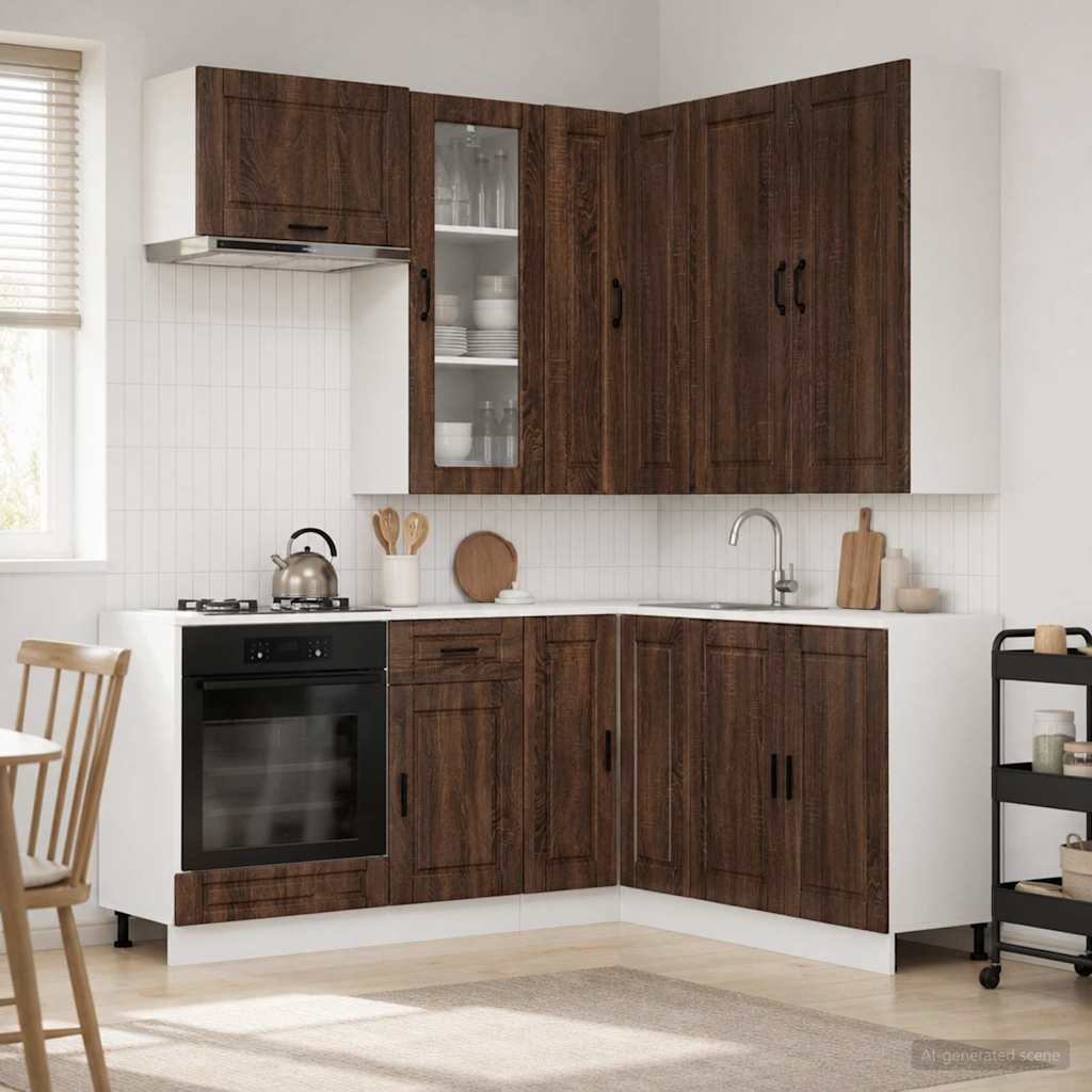 Keukenblok PORTO 8 pcs Bruin eiken Bewerkt hout