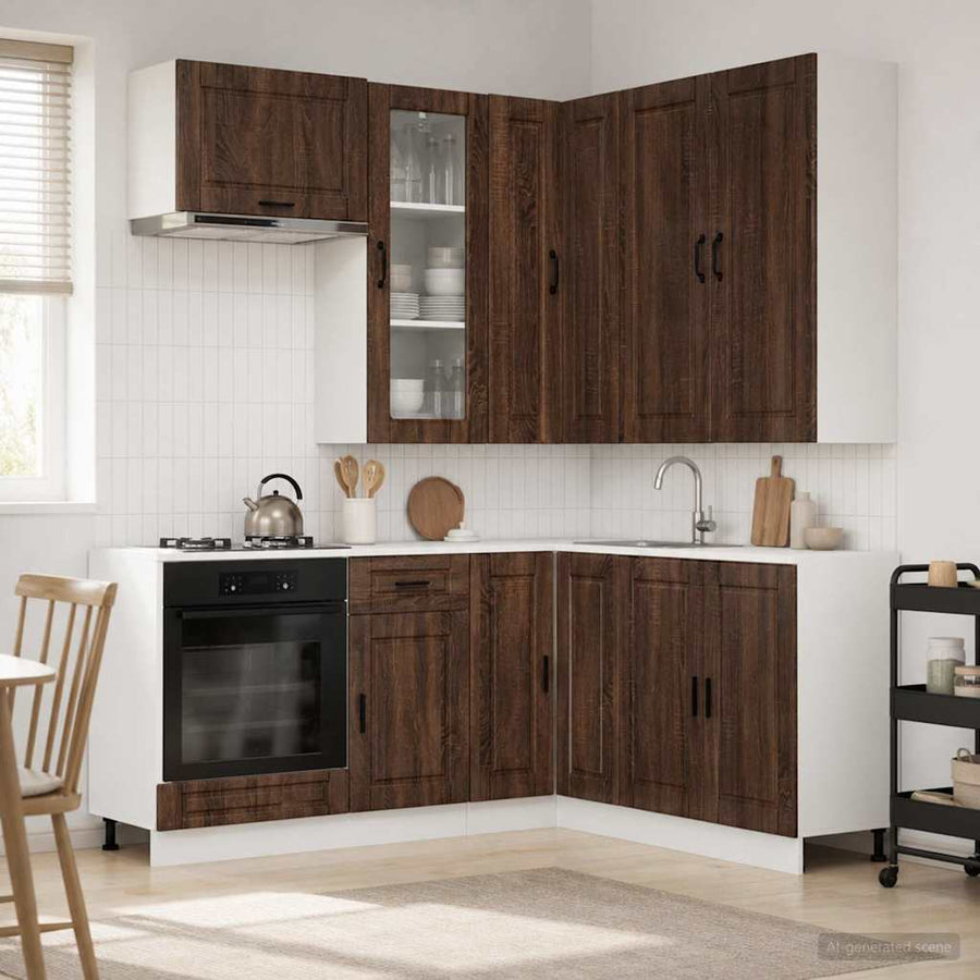 Keukenblok PORTO 8 pcs Bruin eiken Bewerkt hout