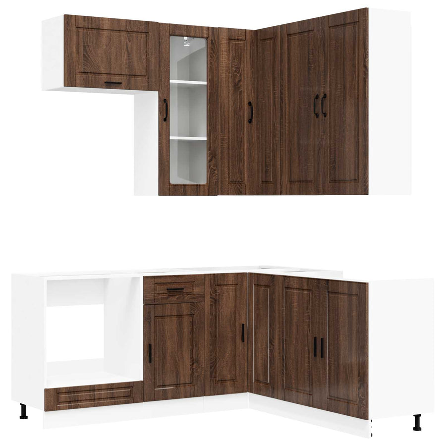 Keukenblok PORTO 8 pcs Bruin eiken Bewerkt hout