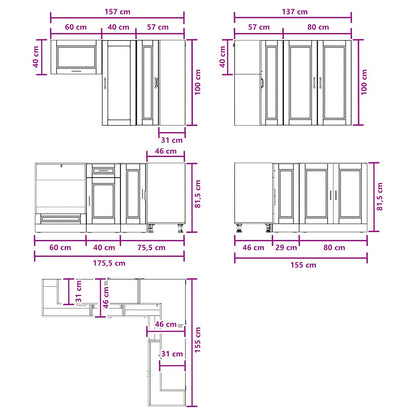 Keukenblok PORTO 8 pcs Bruin eiken Bewerkt hout