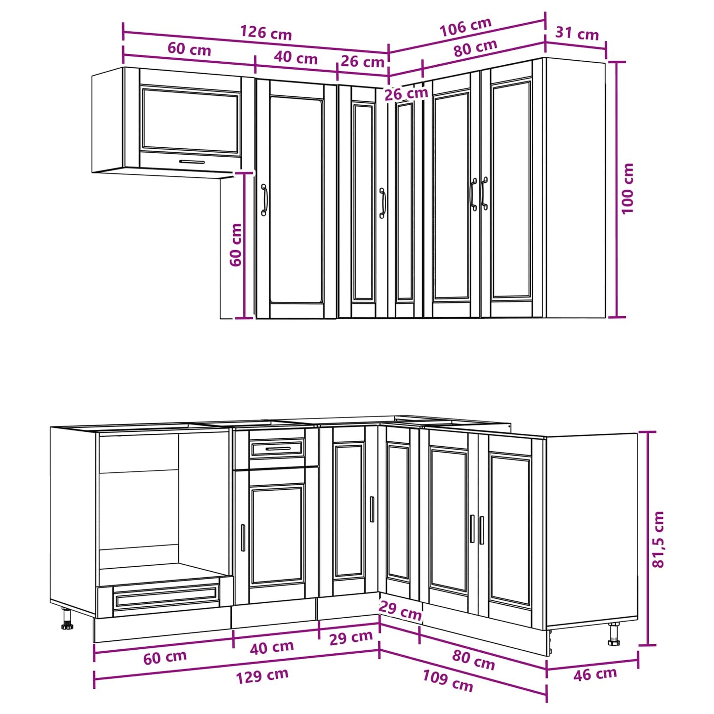 Keukenblok PORTO 8 pcs Bruin eiken Bewerkt hout