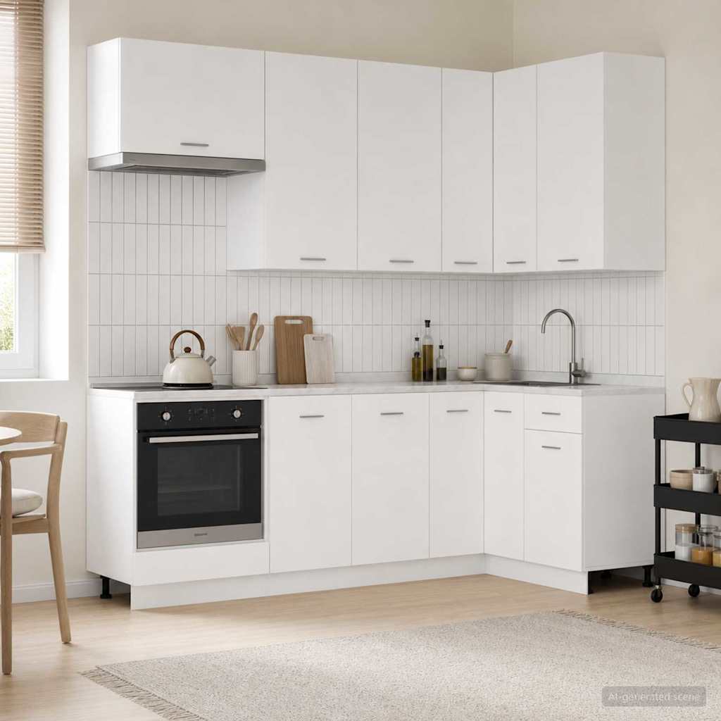 Keukenblok LYON 8 pcs Wit Bewerkt hout