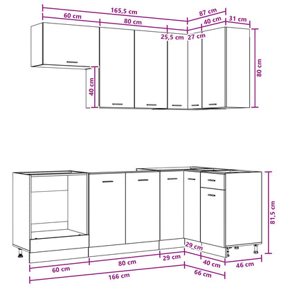 Keukenblok LYON 8 pcs Wit Bewerkt hout