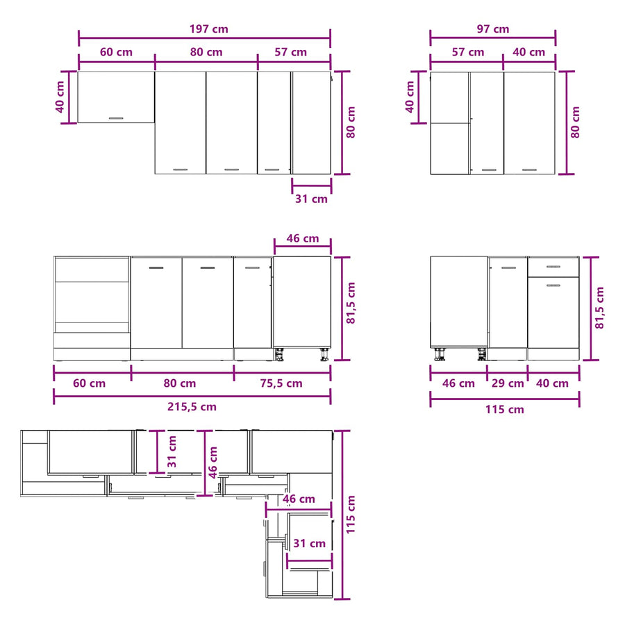 Keukenblok LYON 8 pcs Sonoma Eiken Bewerkt hout