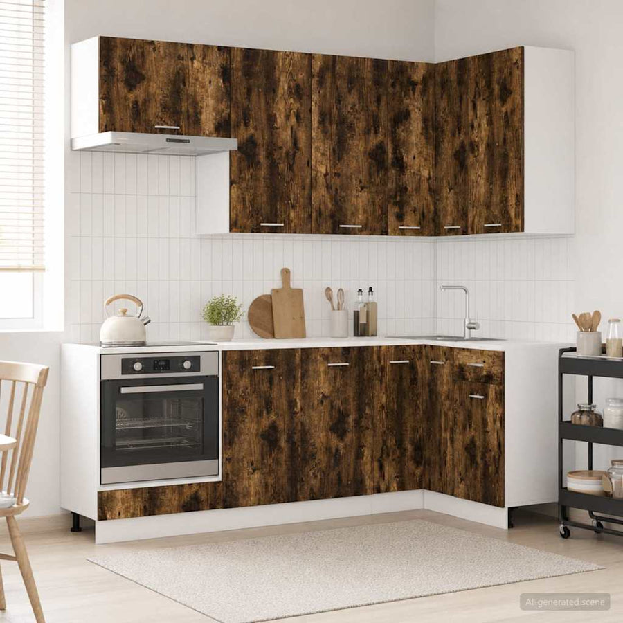 Keukenblok LYON 8 pcs Gerookt eiken Bewerkt hout
