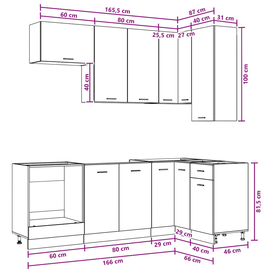 Keukenblok LYON 8 pcs Sonoma Eiken Bewerkt hout