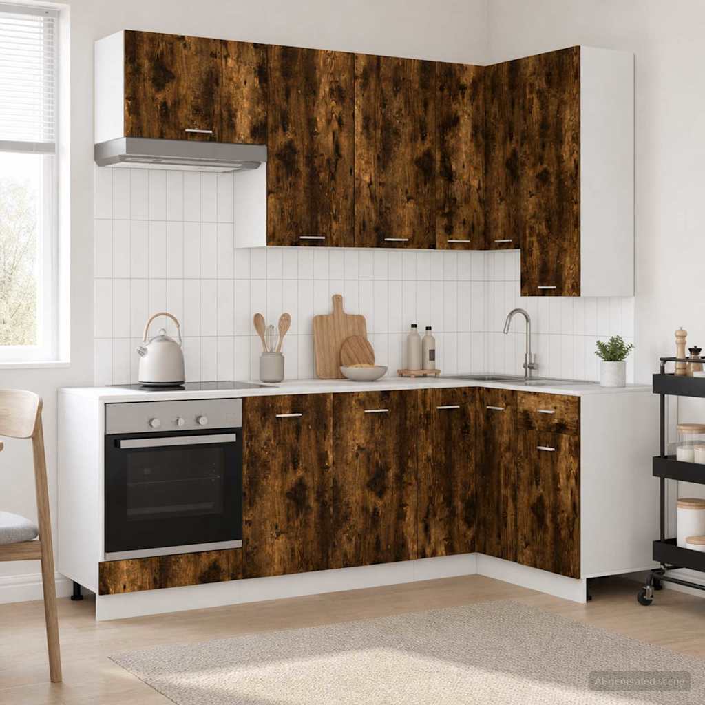 Keukenblok LYON 8 pcs Gerookt eiken Bewerkt hout