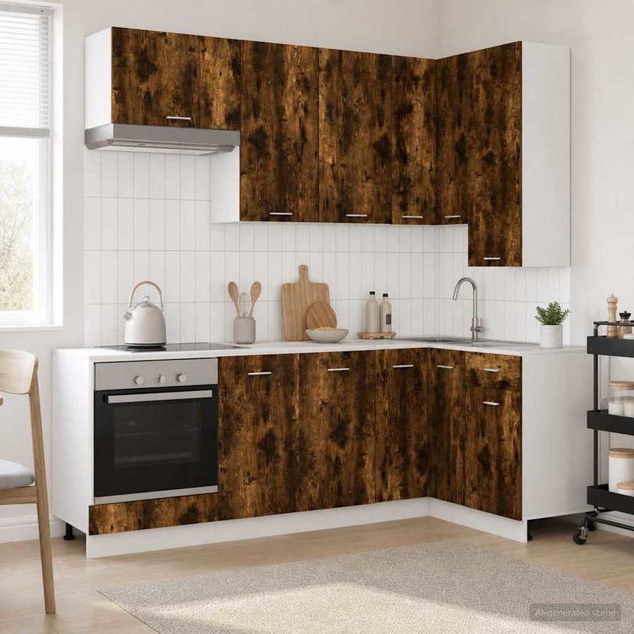 Keukenblok LYON 8 pcs Gerookt eiken Bewerkt hout