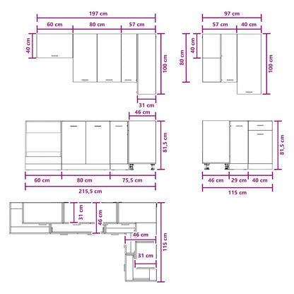 Keukenblok LYON 8 pcs Gerookt eiken Bewerkt hout
