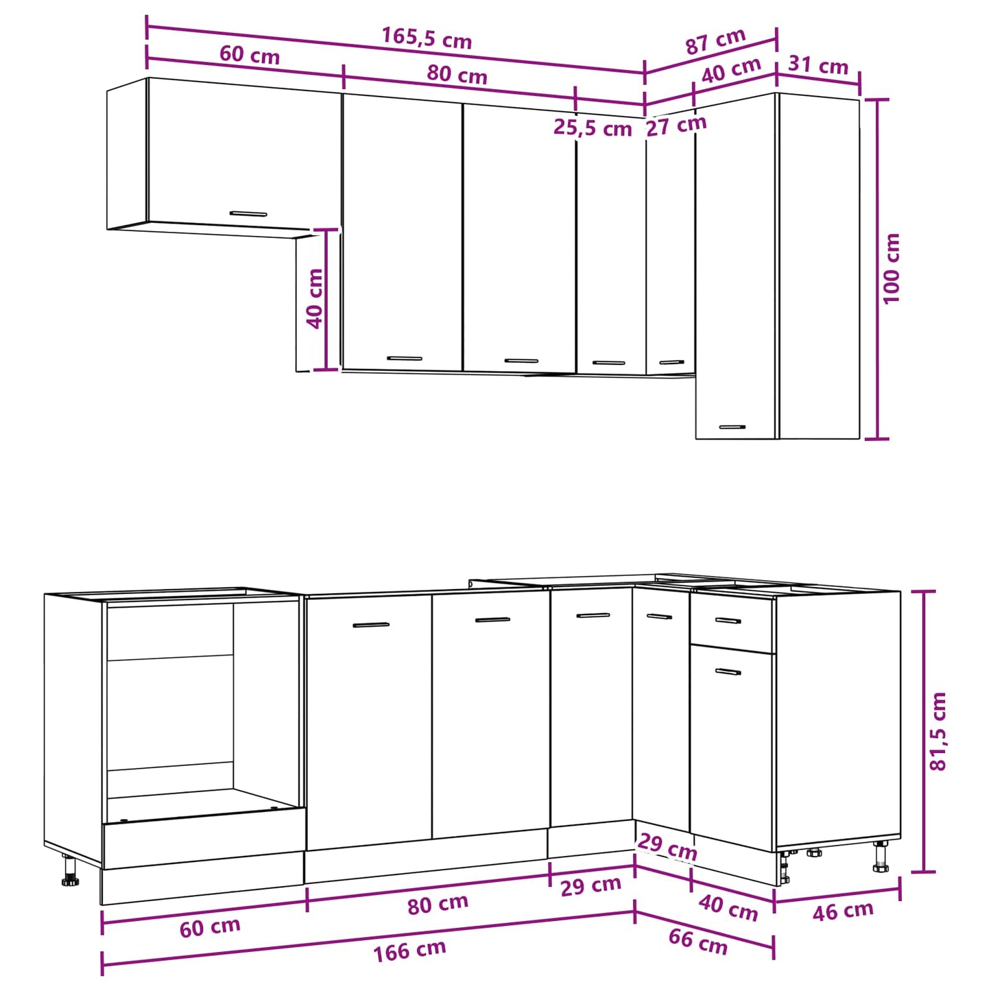 Keukenblok LYON 8 pcs Gerookt eiken Bewerkt hout