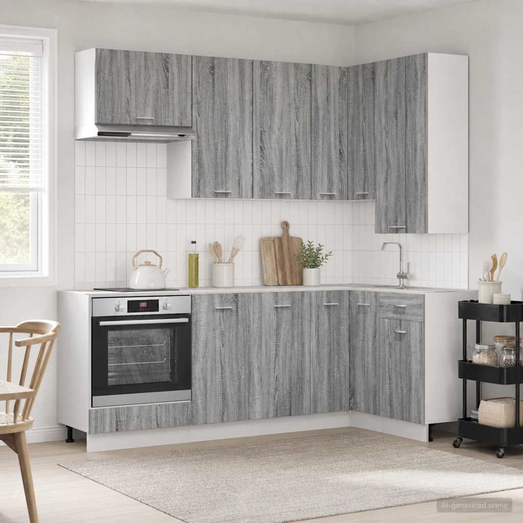 Keukenblok LYON 8 st Grijs Sonoma Bewerkt hout
