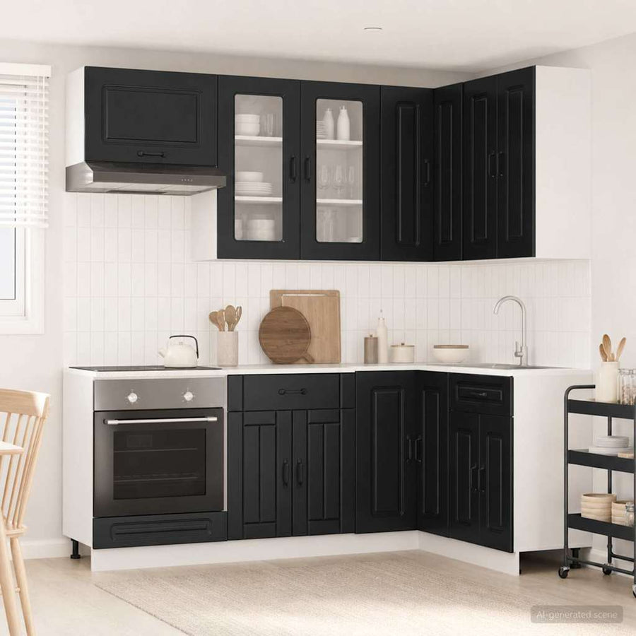 Keukenblok KALMAR 8 pcs Zwart Bewerkt hout