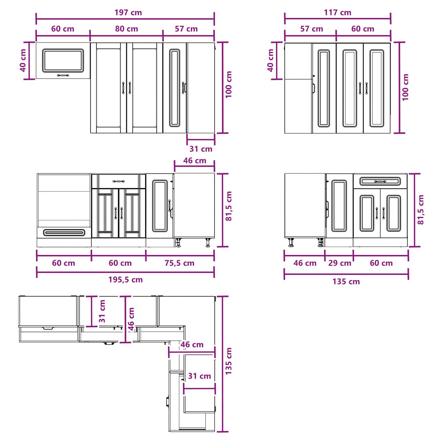 Keukenblok KALMAR 8 pcs Zwart Bewerkt hout