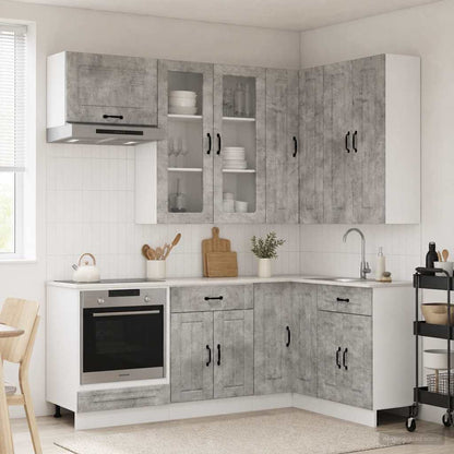 Keukenblok KALMAR 8 pcs Betongrijs Bewerkt hout