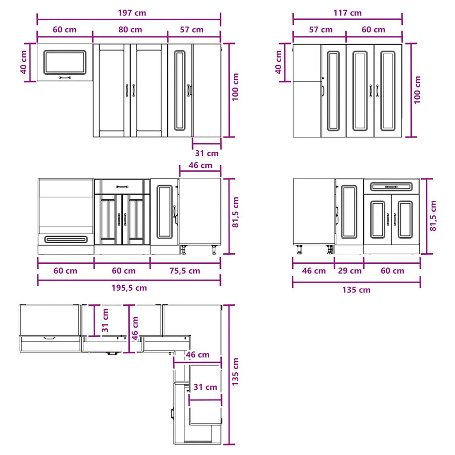 Keukenblok KALMAR 8 pcs Hoogglans Wit Bewerkt hout