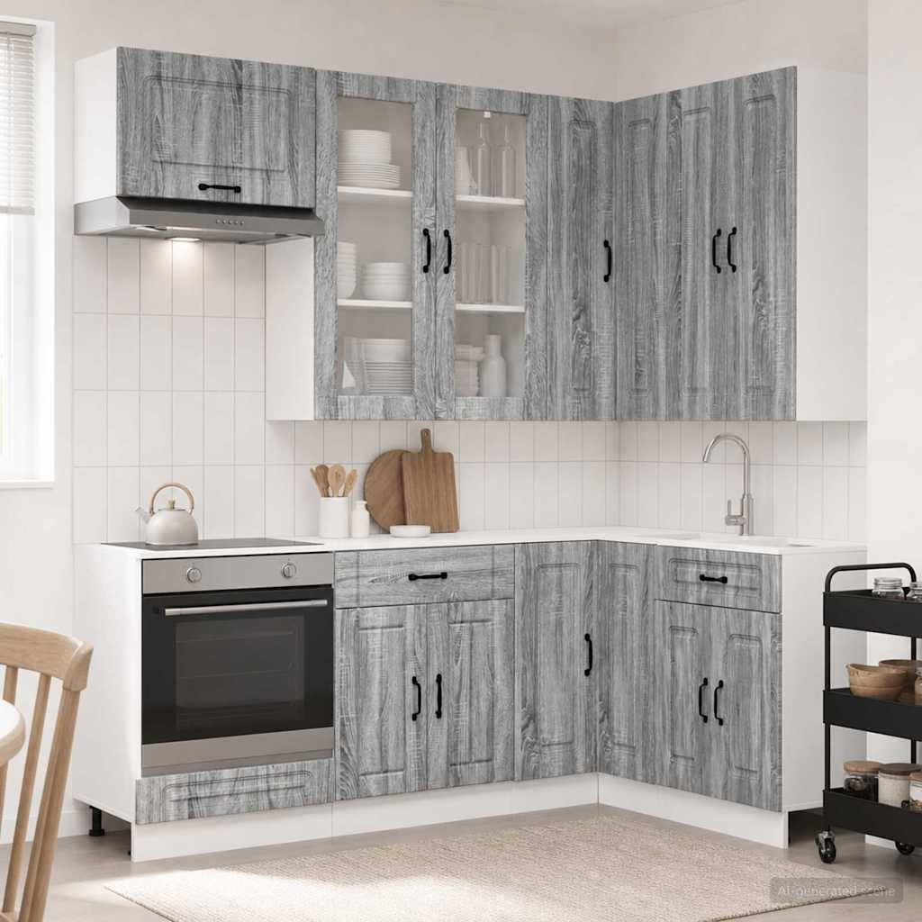 Keukenblok KALMAR 8 pcs Grijs Sonoma Bewerkt hout