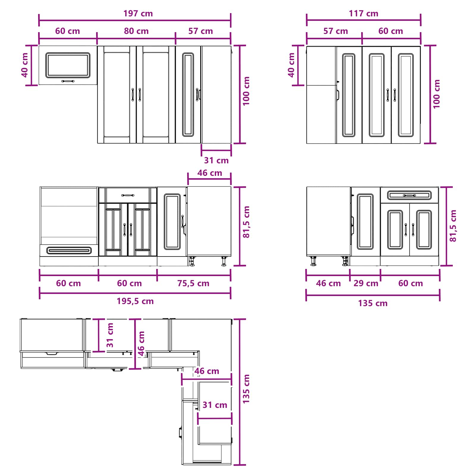 Keukenblok KALMAR 8 pcs Bruin eiken Bewerkt hout