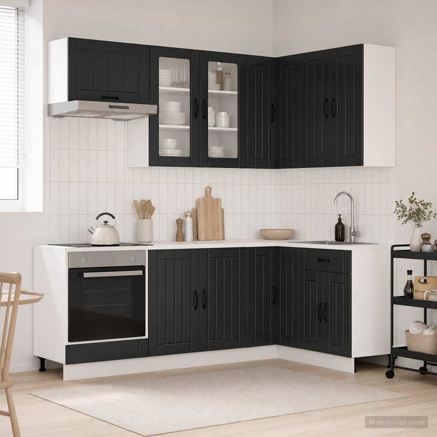 Keukenblok LUCCA 8 pcs Zwart Bewerkt hout