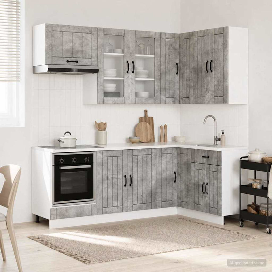 Keukenblok LUCCA 8 pcs Betongrijs Bewerkt hout