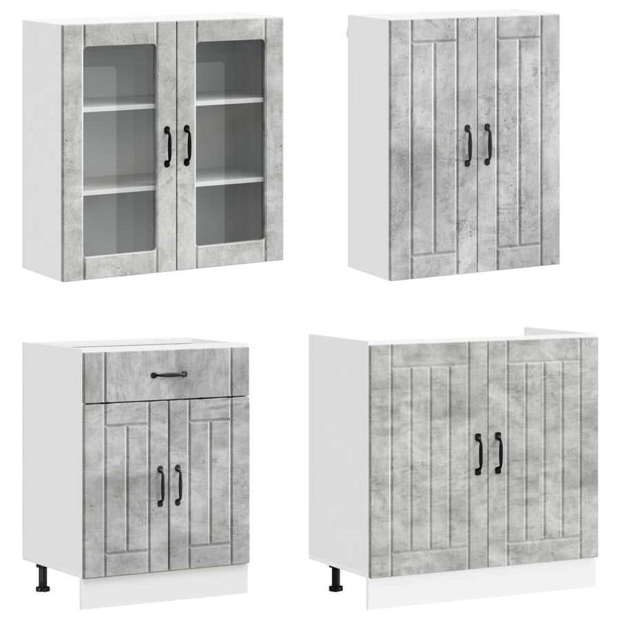 Keukenblok LUCCA 8 pcs Betongrijs Bewerkt hout