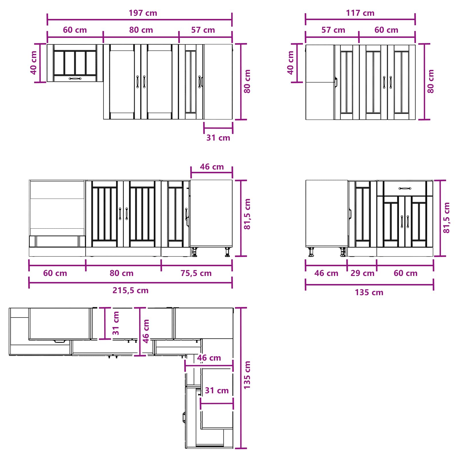 Keukenblok LUCCA 8 pcs Betongrijs Bewerkt hout