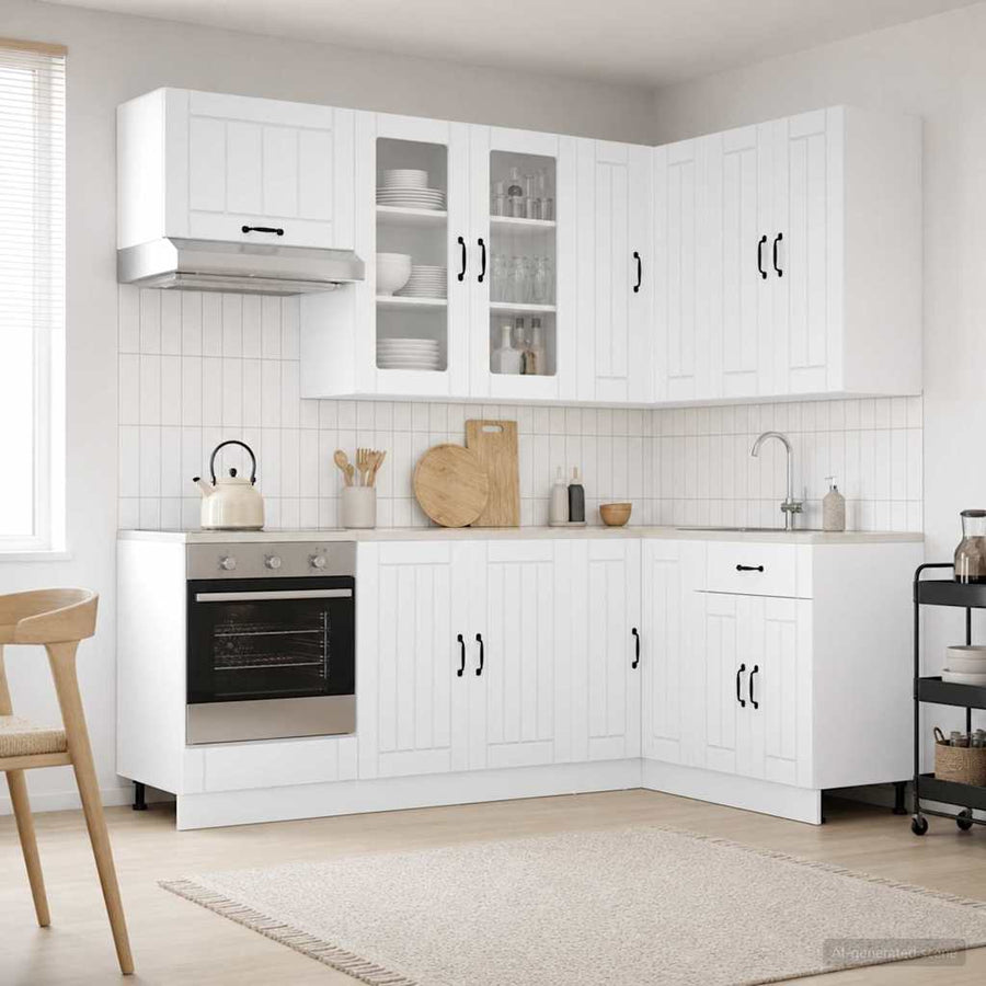Keukenblok LUCCA 8 pcs Hoogglans Wit Bewerkt hout
