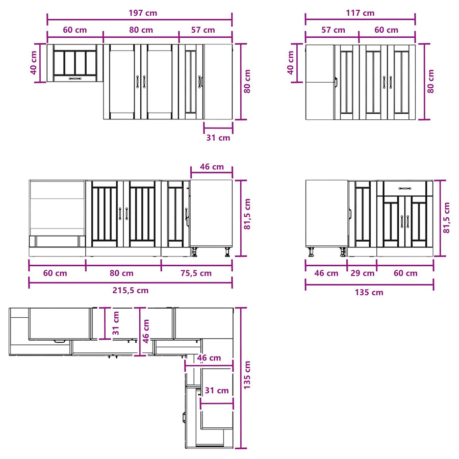 Keukenblok LUCCA 8 pcs Hoogglans Wit Bewerkt hout