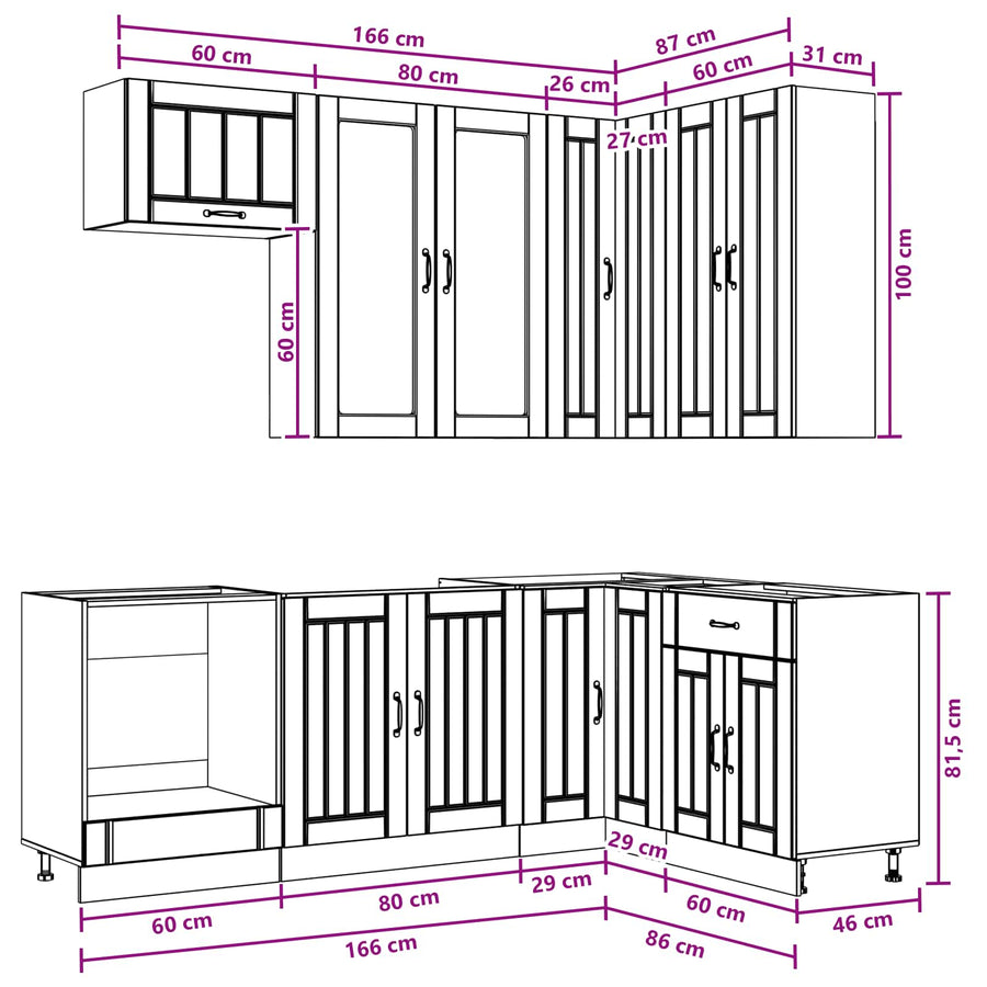 Keukenblok LUCCA 8 pcs Wit Bewerkt hout