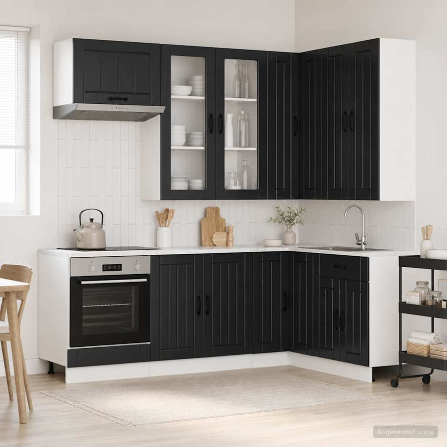 Keukenblok LUCCA 8 pcs Zwart Bewerkt hout