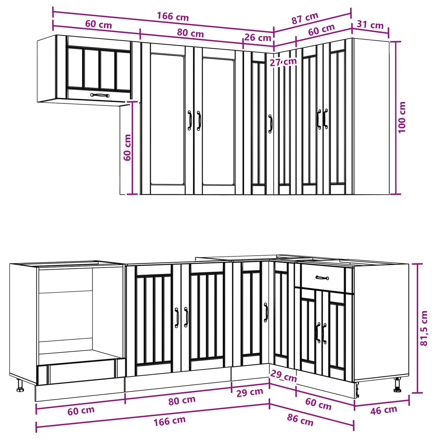 Keukenblok LUCCA 8 pcs Zwart Bewerkt hout