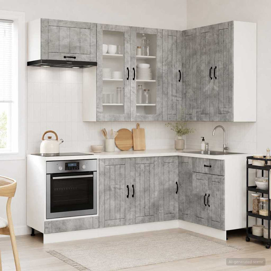 Keukenblok LUCCA 8 pcs Betongrijs Bewerkt hout