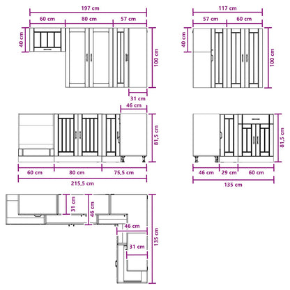 Keukenblok LUCCA 8 pcs Hoogglans Wit Bewerkt hout