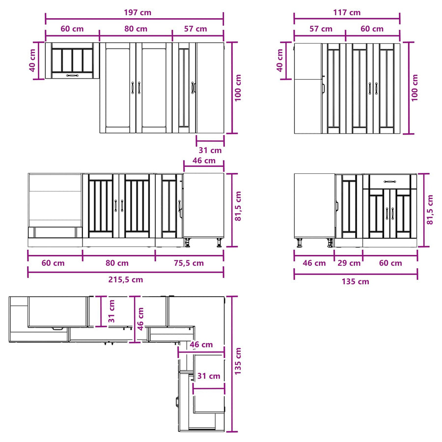 Keukenblok LUCCA 8 pcs Hoogglans Wit Bewerkt hout