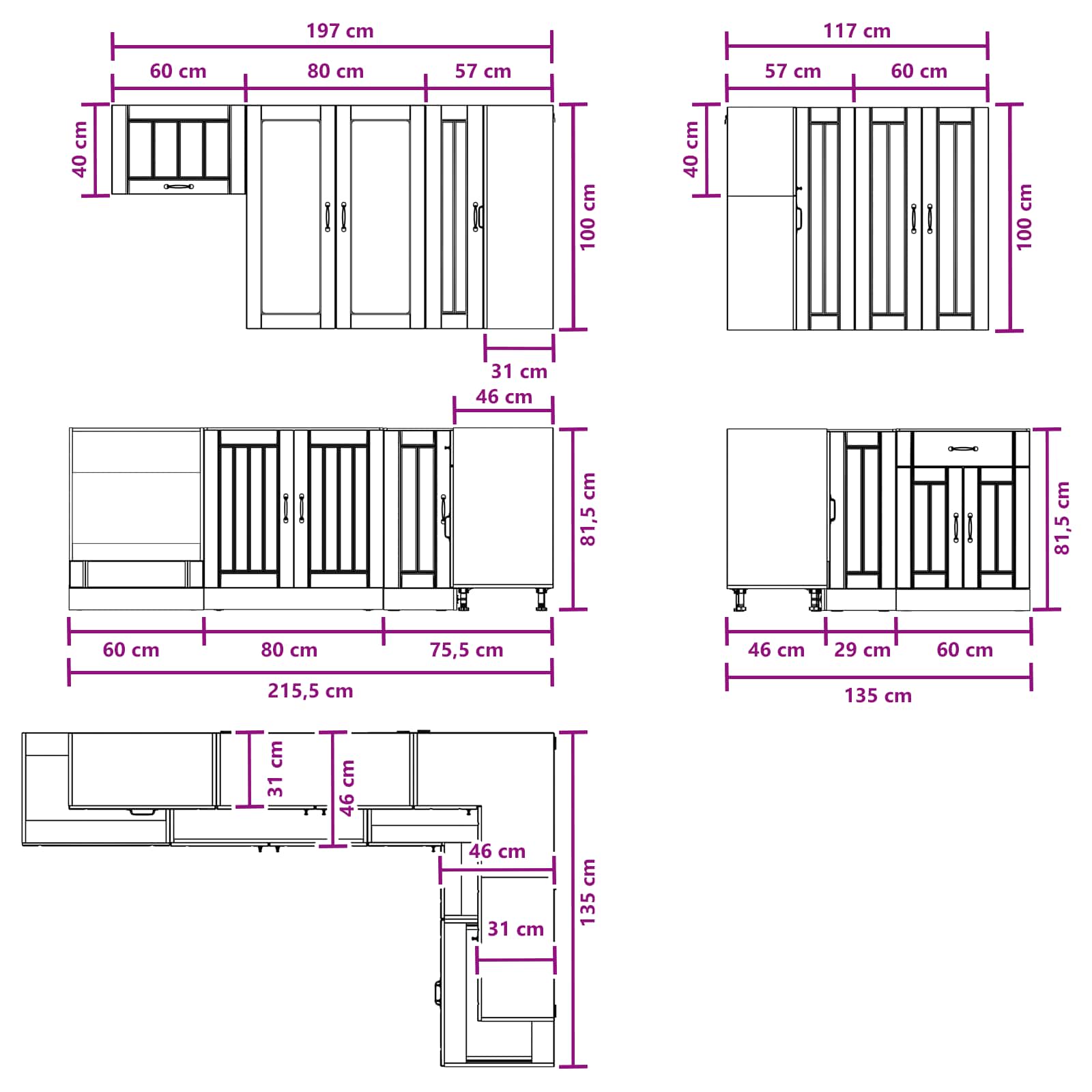 Keukenblok LUCCA 8 pcs Grijs Sonoma Bewerkt hout