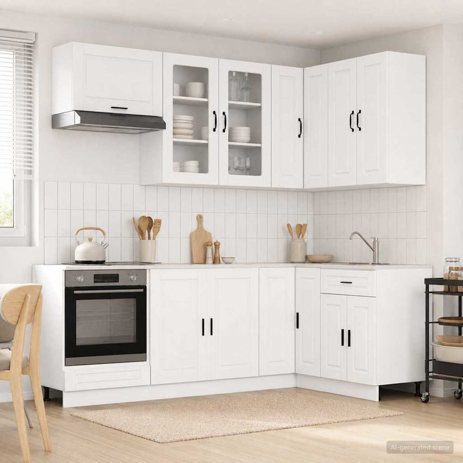 Keukenblok PORTO 8 pcs Wit Bewerkt hout