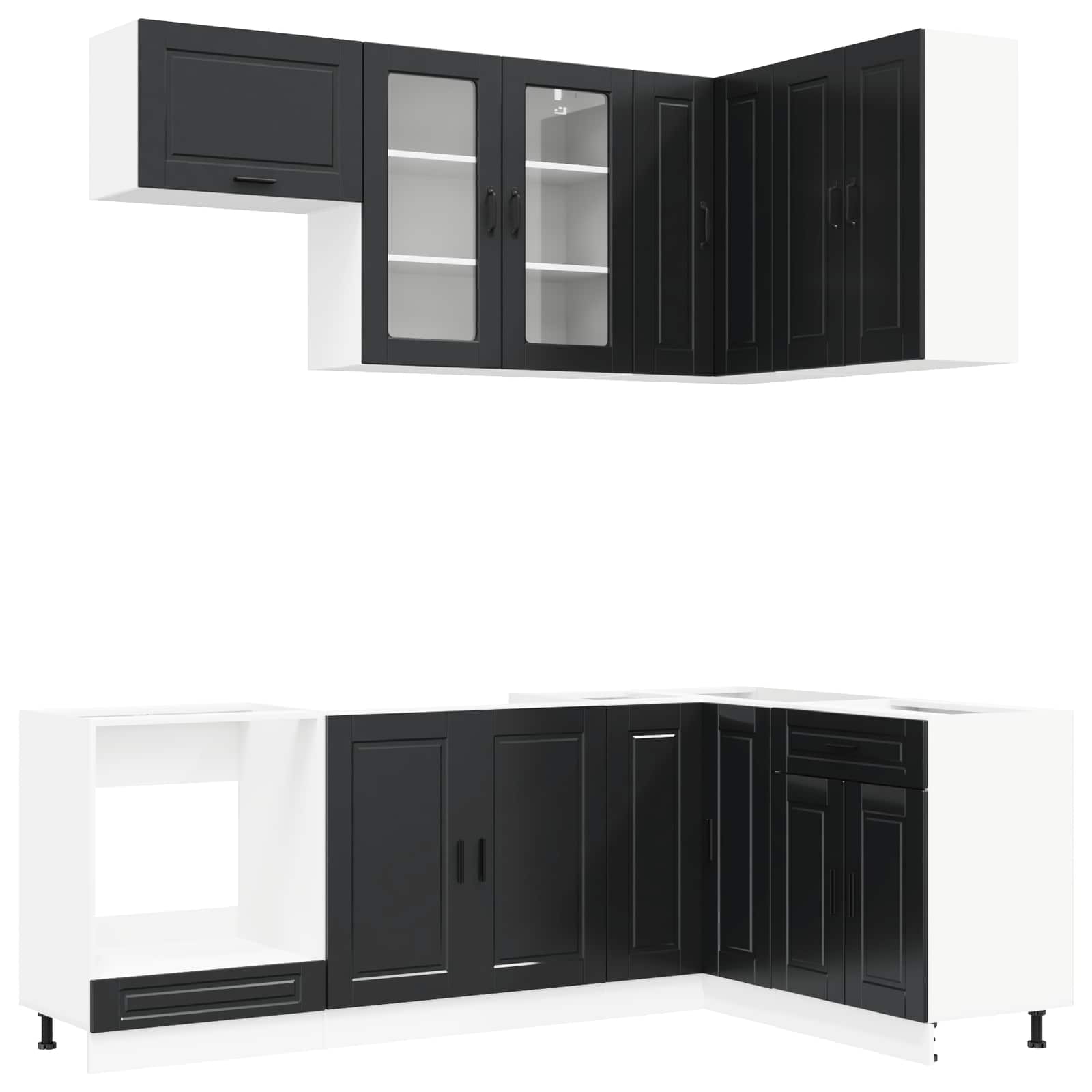 Keukenblok PORTO 8 pcs Zwart Bewerkt hout