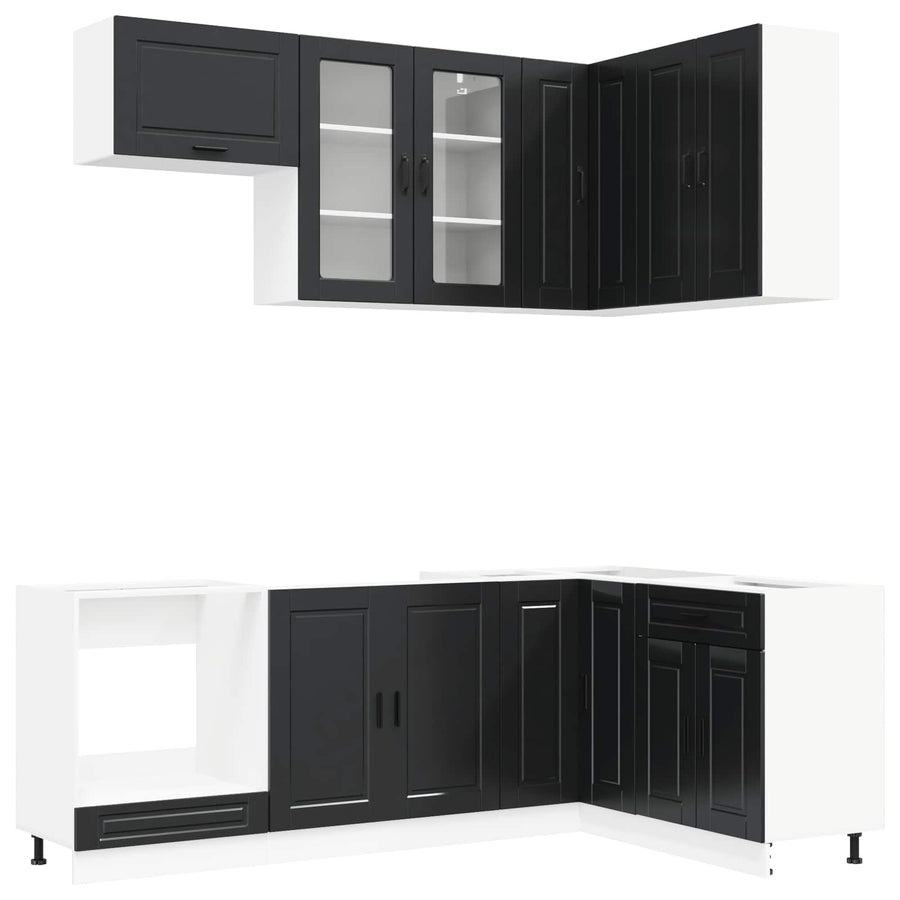 Keukenblok PORTO 8 pcs Zwart Bewerkt hout