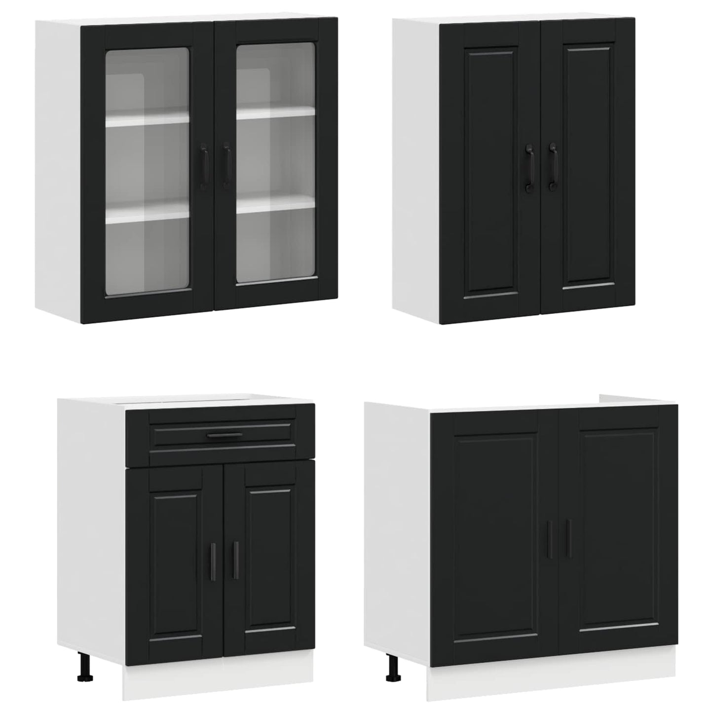 Keukenblok PORTO 8 pcs Zwart Bewerkt hout