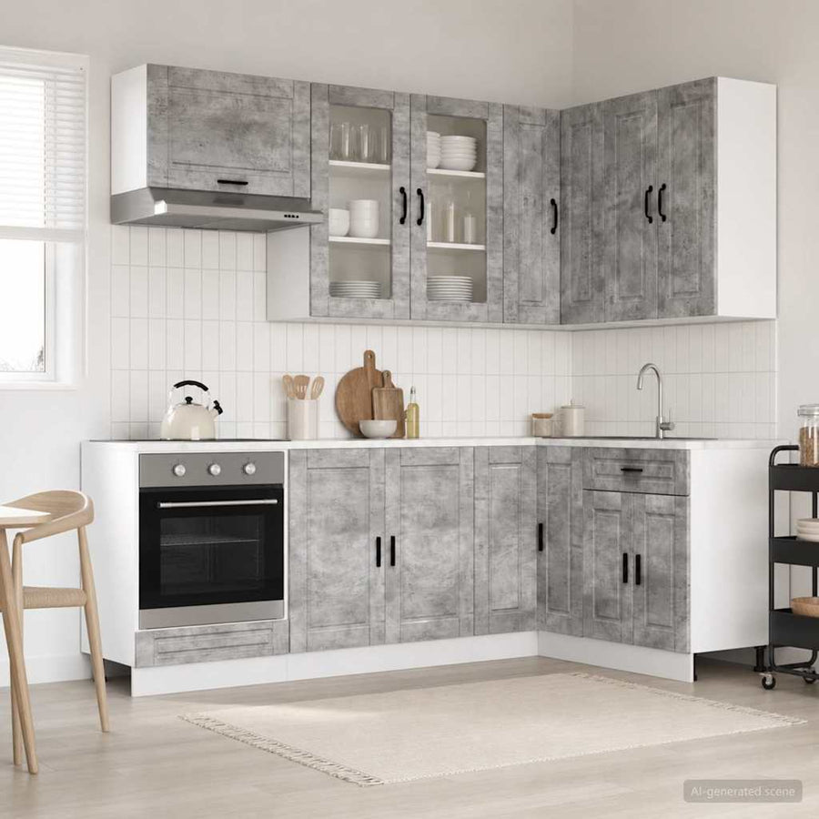 Keukenblok PORTO 8 pcs Betongrijs Bewerkt hout