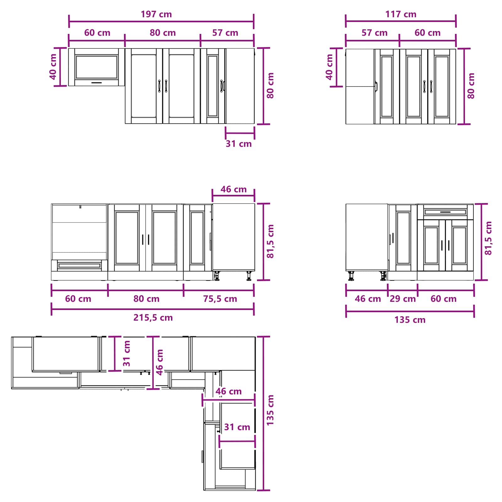 Keukenblok PORTO 8 pcs Hoogglans Wit Bewerkt hout